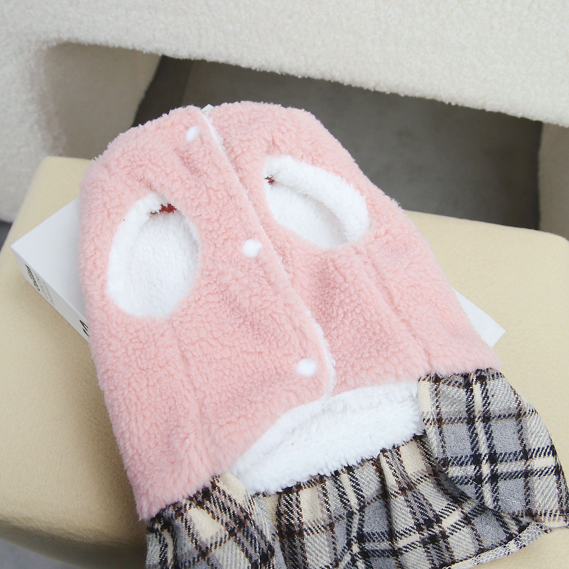 Heavy Warm Dog Winter Dress New Pet Clothes Inside Fleece Pattern Bear Cotton Dress for Small Dog Cats Plaid dog skirt