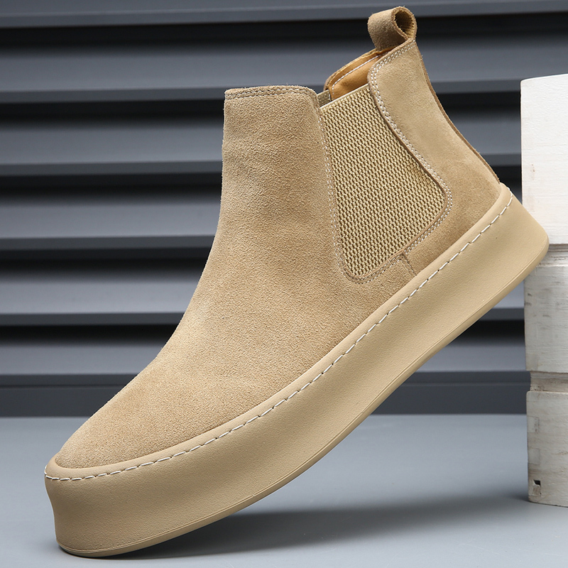 2025 New Designer British Men's High Top Handmade Casual Leather Ankle Men's Elegant Boots Outdoor Men's Warm Plush Fur Shoes