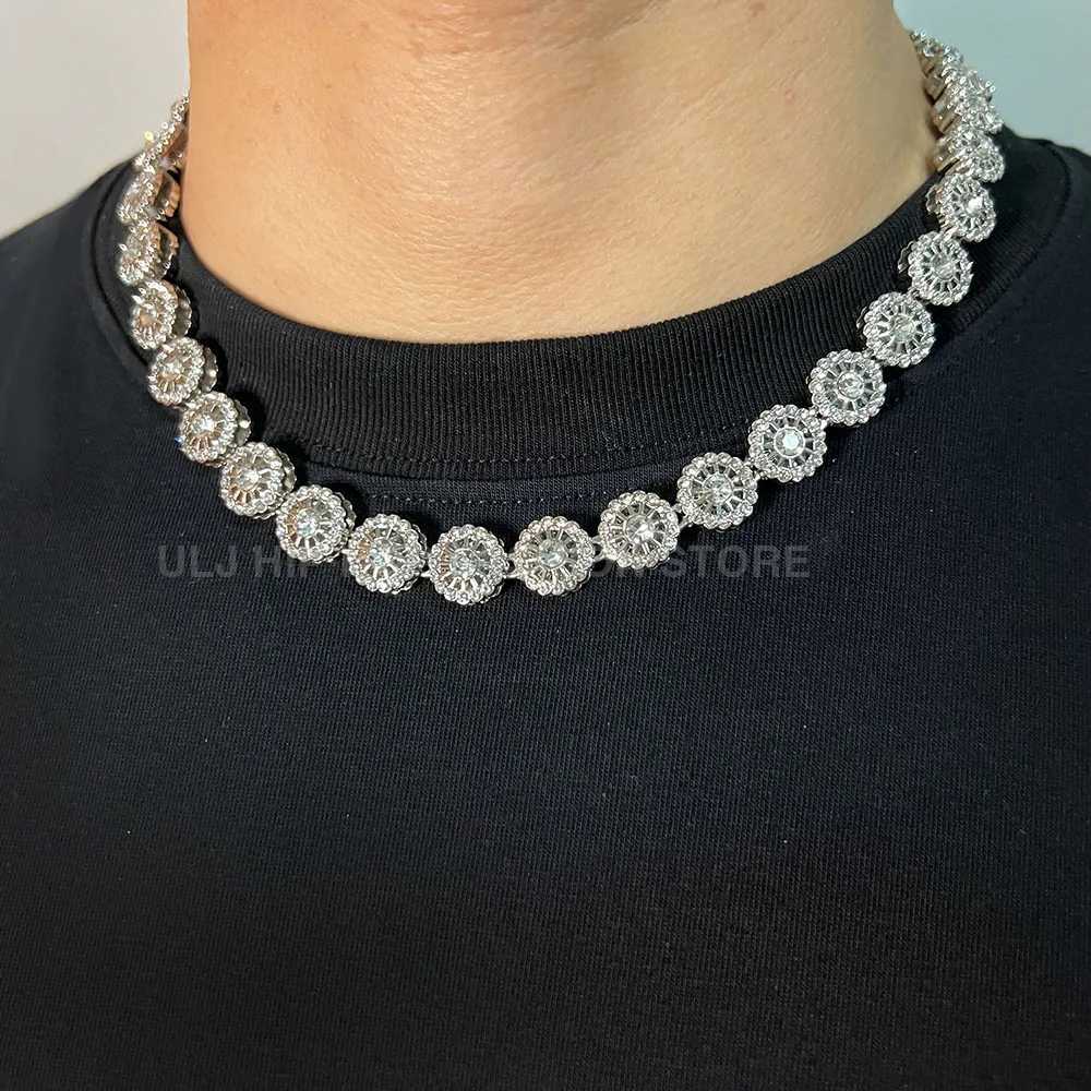 J Hip Hop d Out New 10mm Round Sparkling Water Diamond Cuban Tennis Chain Necklace Mens Text X241106