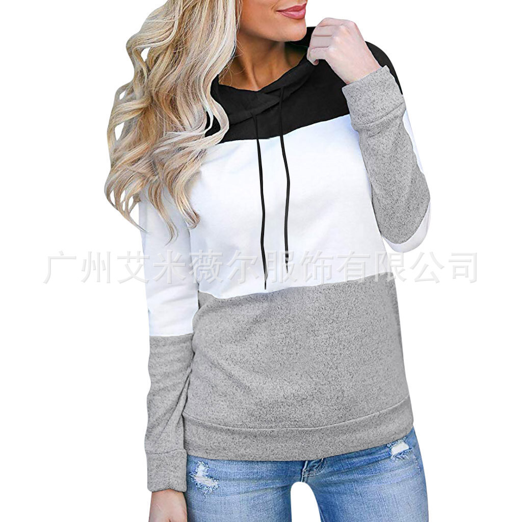 New designer autumn and winter fashion lace up hooded patchwork comparison women's hooded sweatshirt