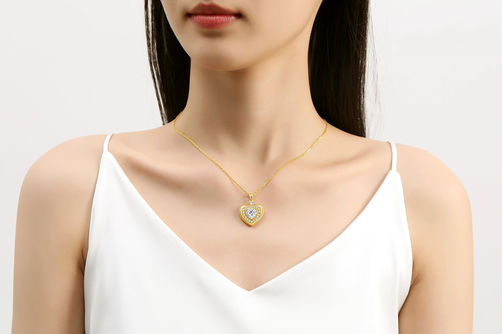 Szjinao 100% genuine 18K gold heart necklace 9mm 3ct silica pendant K gold wedding jewelry wholesale with certificate 241106