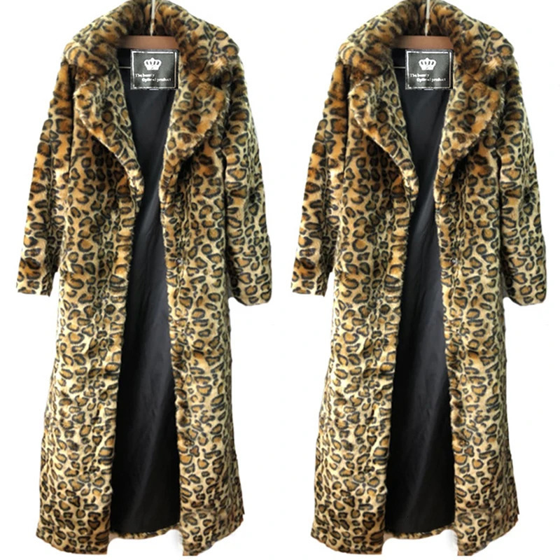Womens leopard fur coat mink long fashion casual top Europe and America loose large size warm windbreaker 241104