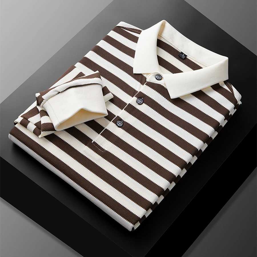 Luxury high-quality long SVE shirt mens spring autumn new striped casual Korean style lapel T-shirt W241106