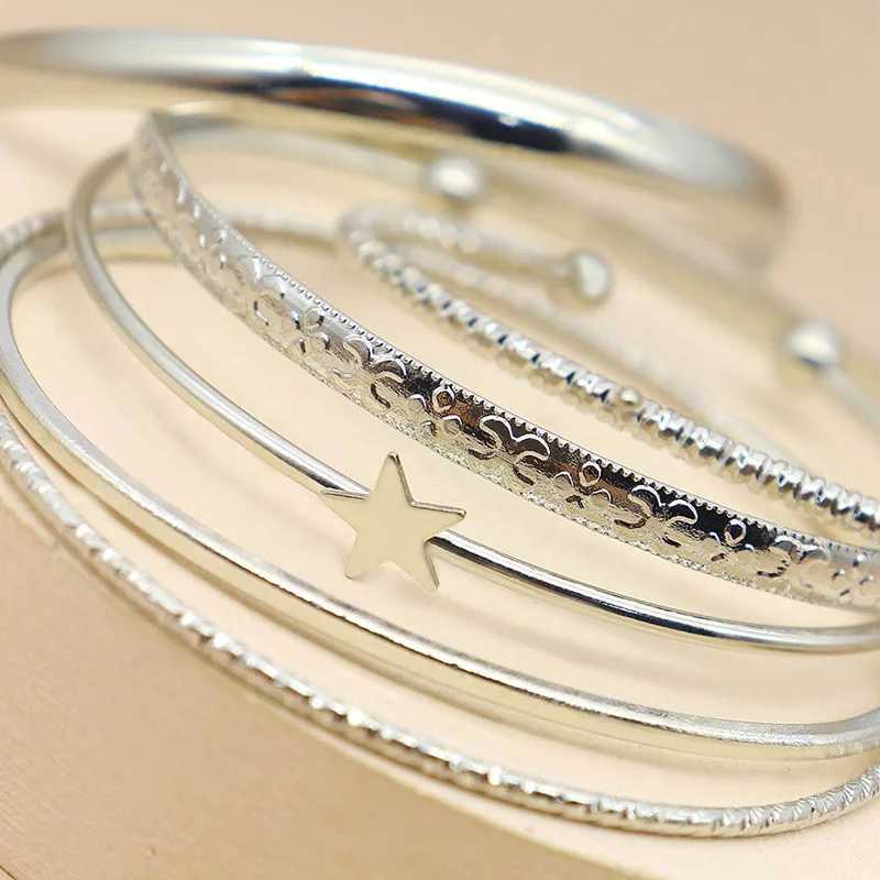 6 pieces/set of Star bracelets suitable for Wen Simple Mtilayer Geely Opening bracelets cuff bracelets punk jewelry set accessories X241106