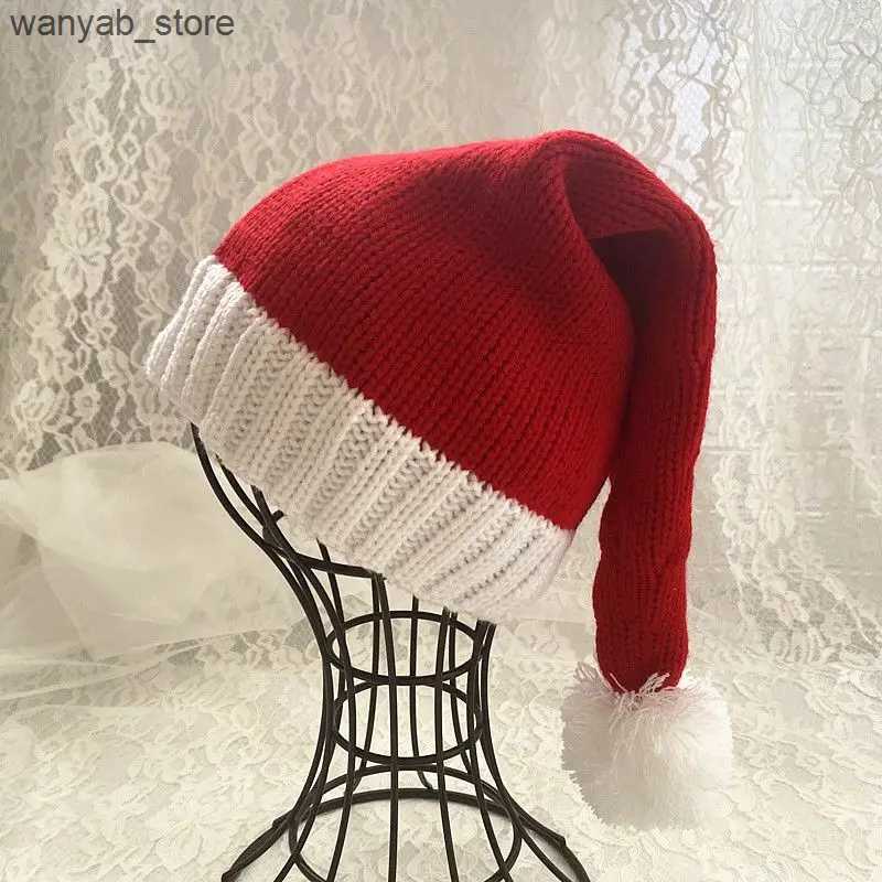 Wide Brim Hats Bucket Hats Knitted Red Christmas Hat Xmas Ball Hat Santa Adult Child New Year Decorations L240910