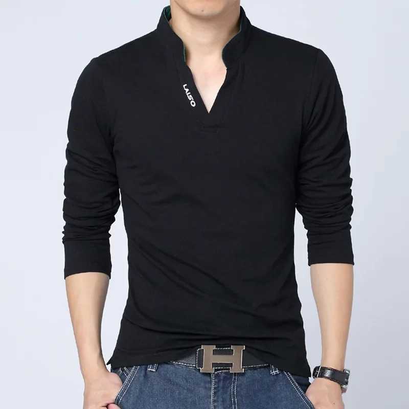 Large size S-5XL mens fashion boutique cotton casual stand collar long Sve shirt mens solid color V-neck shirt W241106