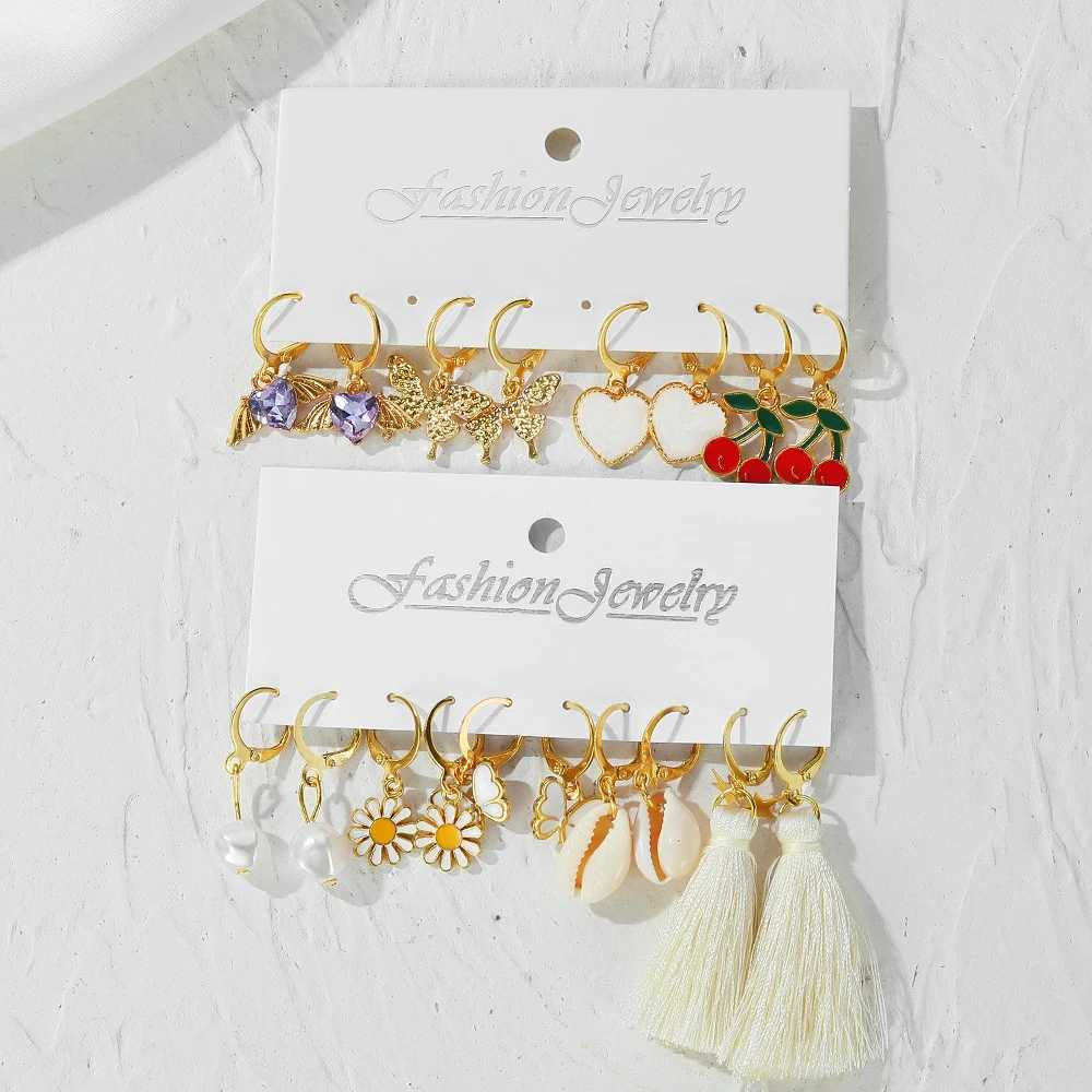 Vintage Daisy Pendant Earring Set with Pearl Pendant Tassel Round Pendant Earrings Poetic Trendy Jewelry X241106