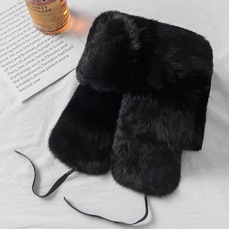 Thick and warm bomber hat mens real rabbit fur earrings catcher Russian hat mens plus size winter hat mens skiing Russian hat 241106