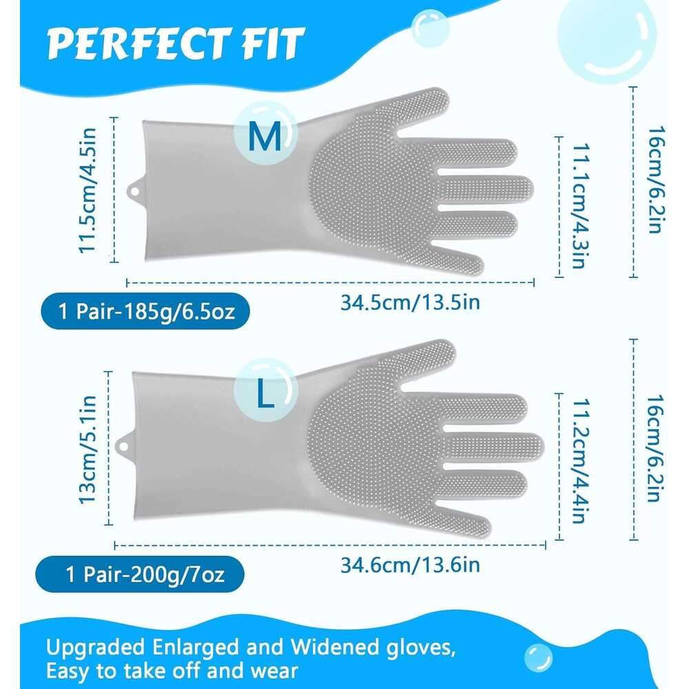 Pecute Pet Grooming Gloves, Large, Gray, Heat Resistant, High-Density Teeth, Silicone Dog Bathing Gloves with Enhanced Five Finger Design, for Washing