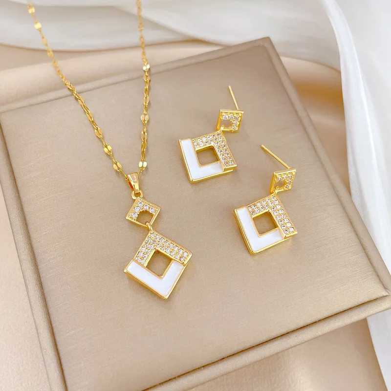 Stainless steel Austrian crystal enamel square pendant jewelry set African clothing jewelry Maxi necklace earring set X241106