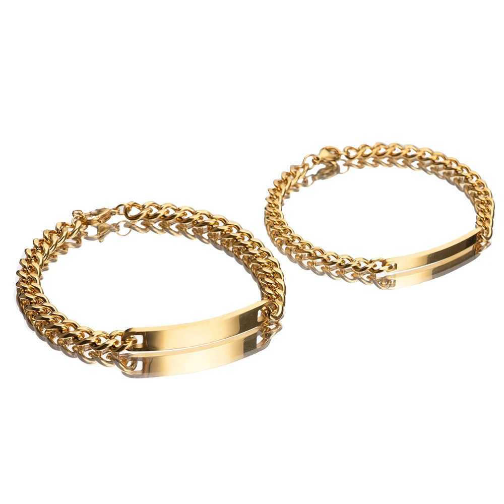 2 pieces/set custom name anniversary couple bracelet titanium steel 18K gold-plated high-quality mens jewelry gift X241106
