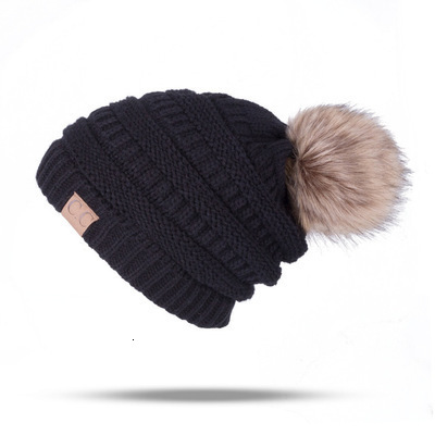 High quality design,Winter men's and women's with plush ball knitted outdoor warmth, curled edge woolen hats for warmth