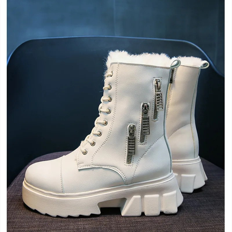 Women Snow Beige Plush Warm Fur Causal Boots Shoes Sneakers Ankle Booties Platform Thick Sole Lace Up Winter Shoes2025