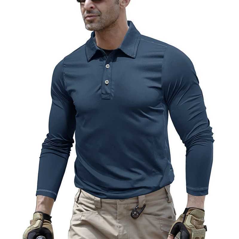Mens long Sve collar casual business shirt fashionable solid color button zipper shirt outdoor sports tactical shirt W241106