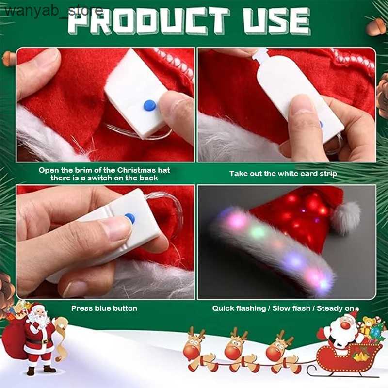 Wide Brim Hats Bucket Hats 2025 Light Up Christmas Hats With Necklace Set Children Adult Hat Christmas Santa Cap Gifts For New Year Christmas Decorati