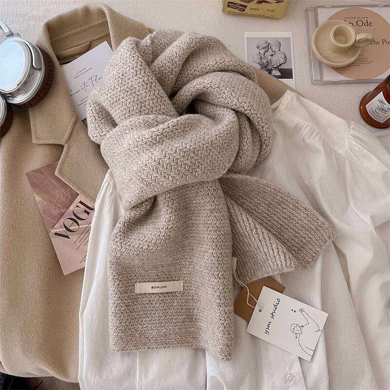 Merino blend wool knitted women, high-end autumn winter, solid color, warm and thick scarf for men