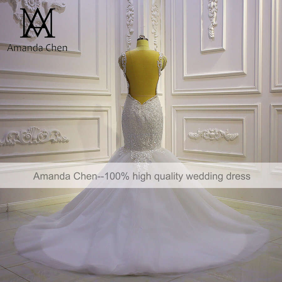 Lace Applique Mermaid Backless Wedding Dress
