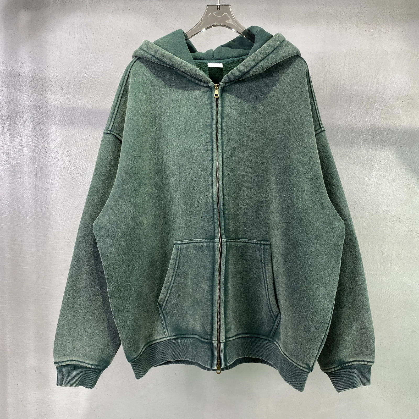 Wax dyed wool zippered hoodie 241106
