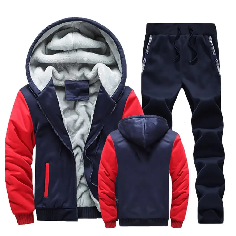 Men Winter Tracksuit Sets Thick Warm Jacket Zipper Hooded Sweatshirt CoatPants Sportswear Casual Fleece Outwear Hoody 241106
