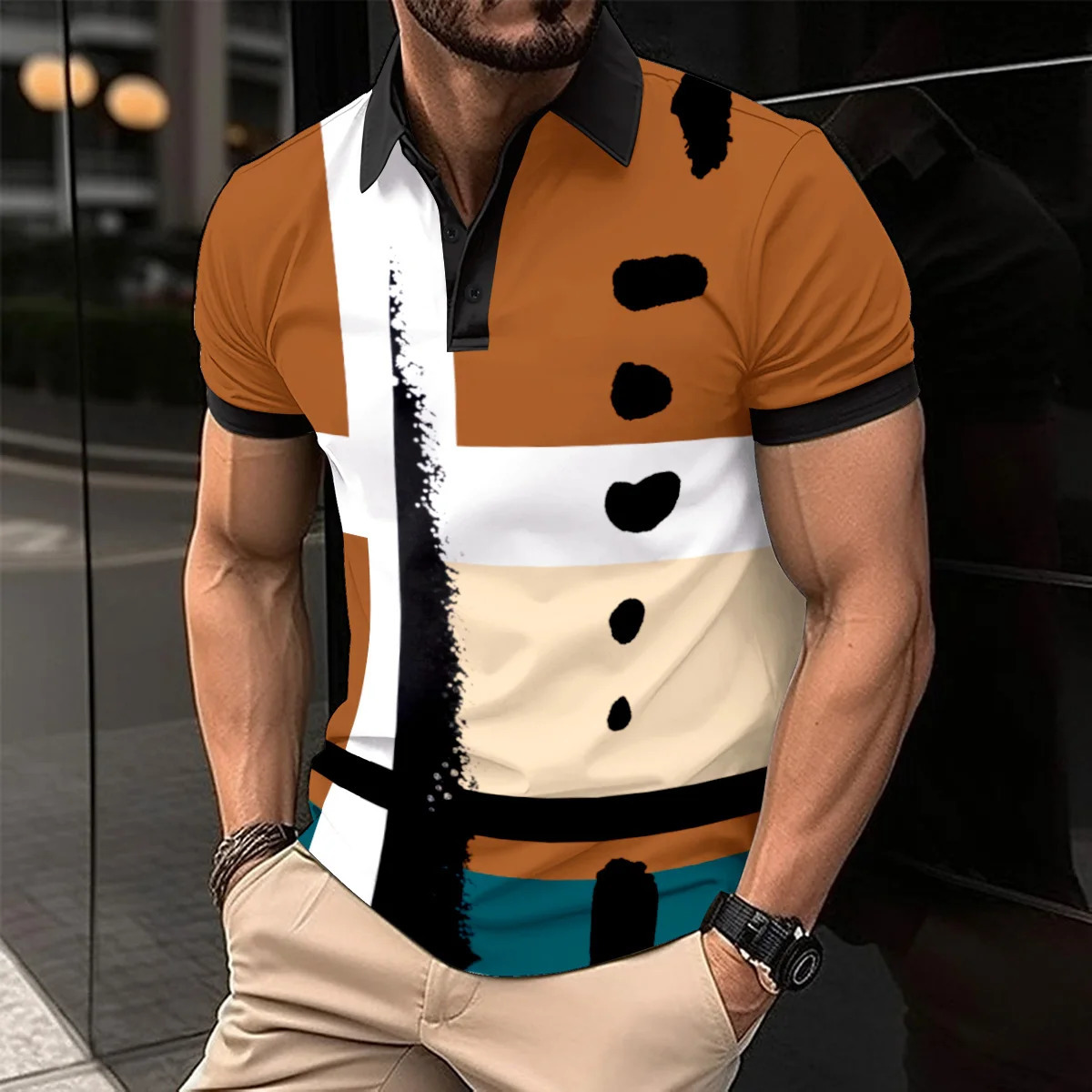 2024 Summer -Selling Mens Polo Shirt Lapel Printed Mens Clothing Stripes Polo Shirt Casual Sports Mens Shirt 241106
