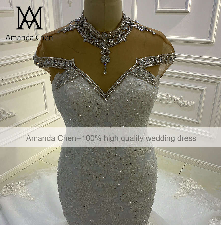 Cap Sleeve Lace Appliqued Mermaid Africa Wedding Dress