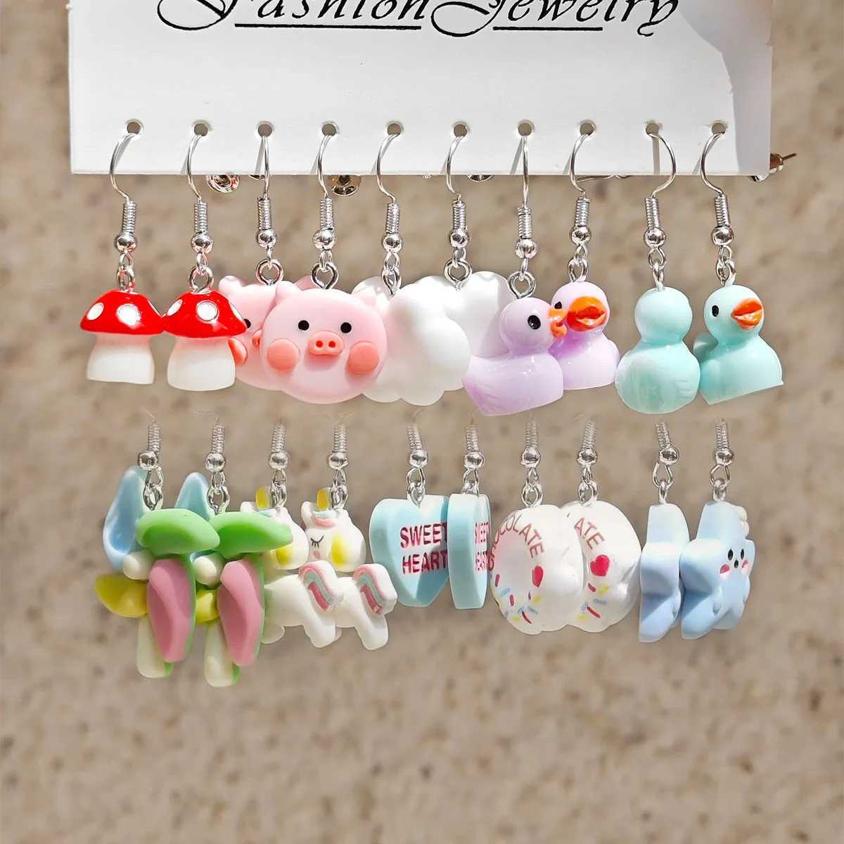 10 pairs of fresh colored resin pendant earrings with cute flowers milk tea earrings Fem X241106