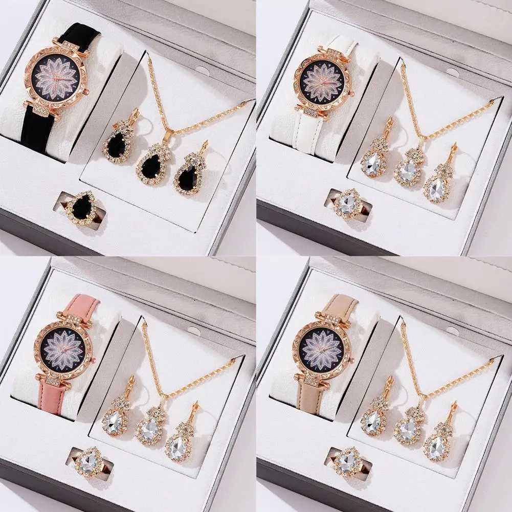 5-piece watch set warm leather strap womens watch simple casual warm analog watch bracelet gift Montessori womens watch X241106