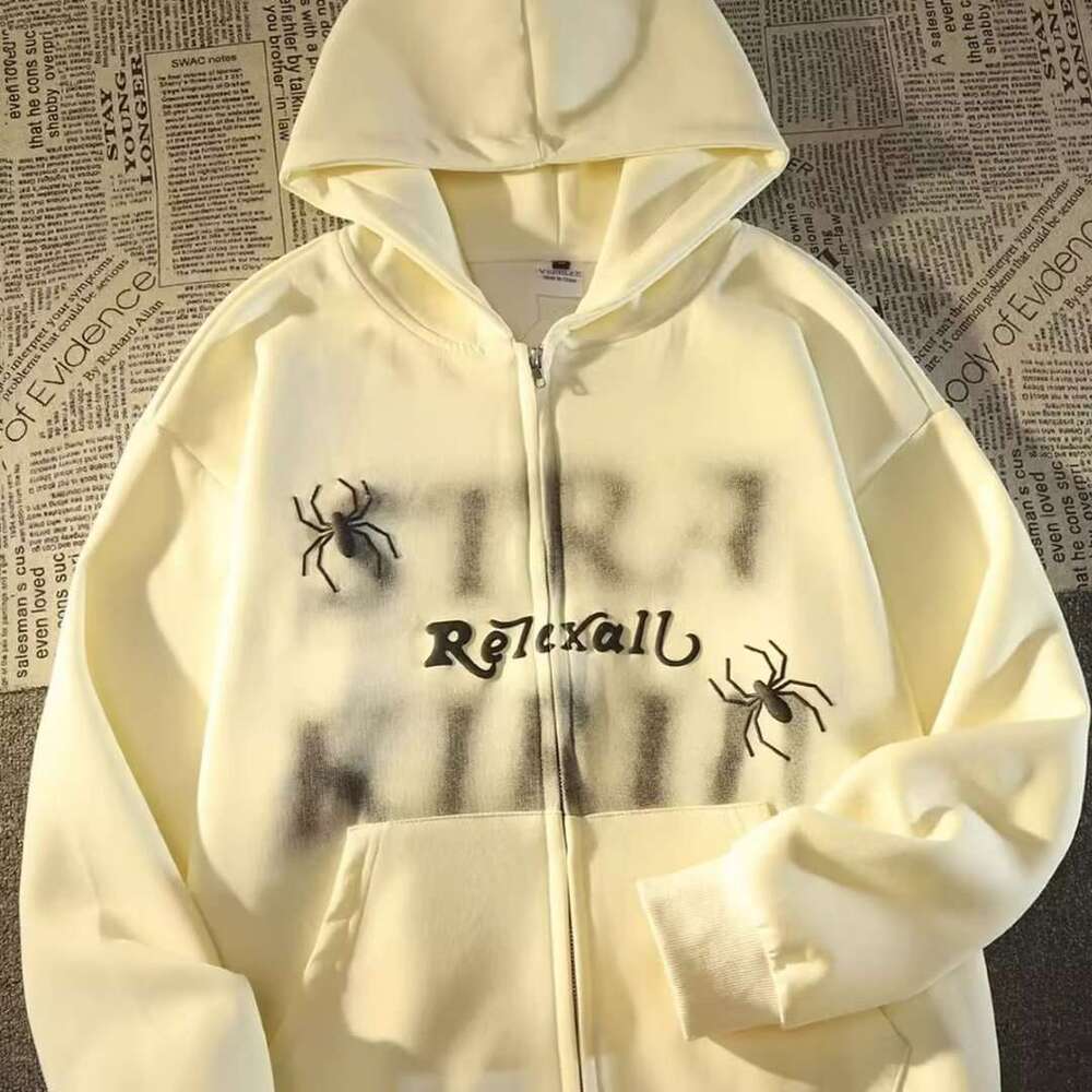 shanshi spider hoodie American flocking spider hooded sweater for men in spring and autumn loose casual oversize cardigan coat hoodie