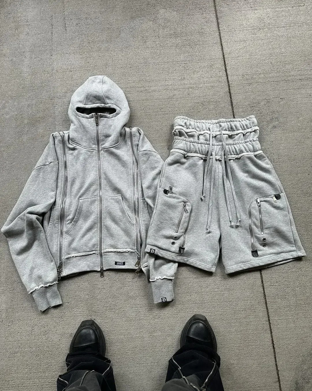 Mens Hoodie Set Shorts Y2k Product Style Pocket Fashion Casual Two Piece American Harajuku Gothic Street Clothing 241106
