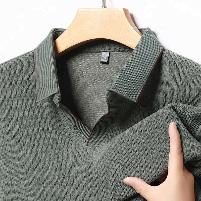 Luxury Quty Designer 2024 Autumn Mens New Solid Color Wool Long Sved Shirt Fashion Casual Scissor Neck T-shirt Top W241106