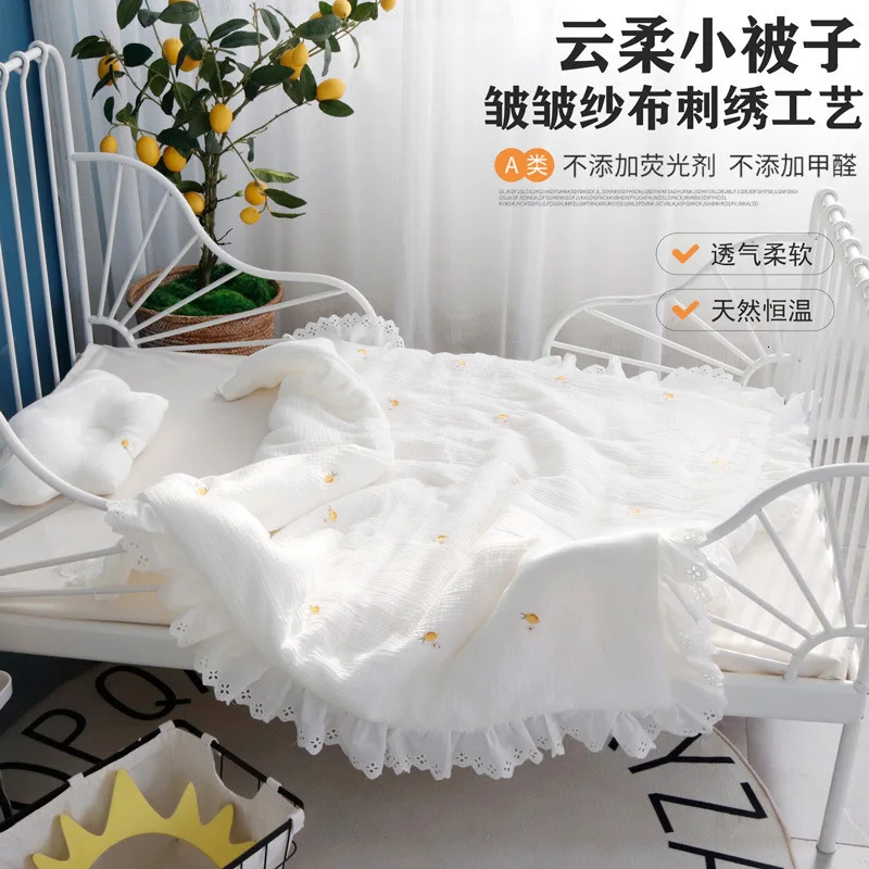 Winter thick embroidered white plain cotton blanket with lace baby bedding comfortable princess crib receiving blanket 241106
