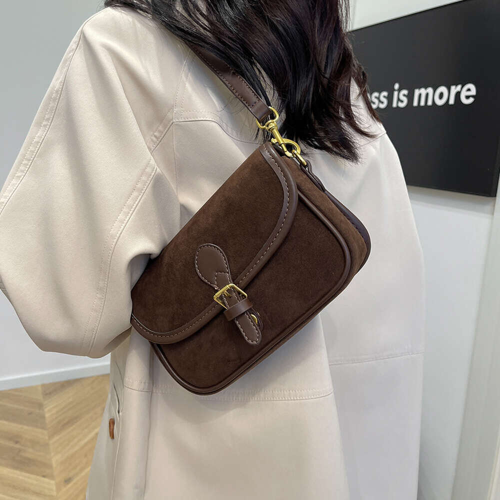 LITTLETON Fashion New Korean Small Square Bag Shoulder Brown Niche Retro Suede Surface Leisure Versatile Trend Lady Crossbody Bags s