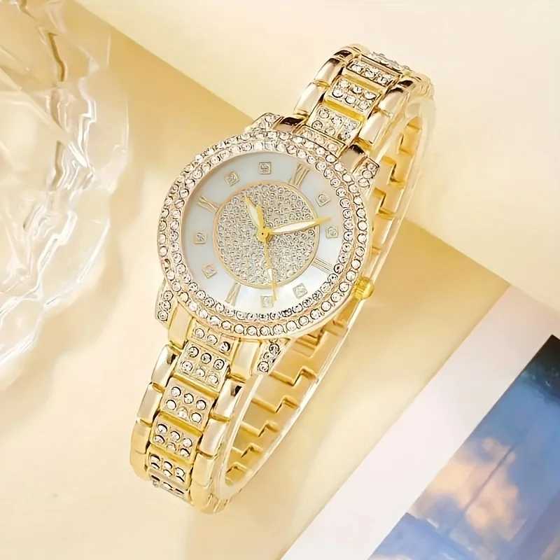 6 pieces/set of charming luxury Rhinestone watches with quartz movement - stainless steel analog watch X241106