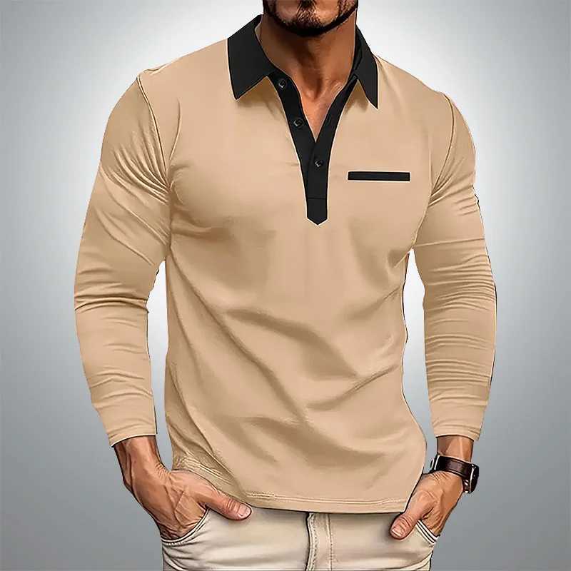 Mens long Sved shirt business office lapel T-shirt spring and autumn casual sports European and American plus size W241106