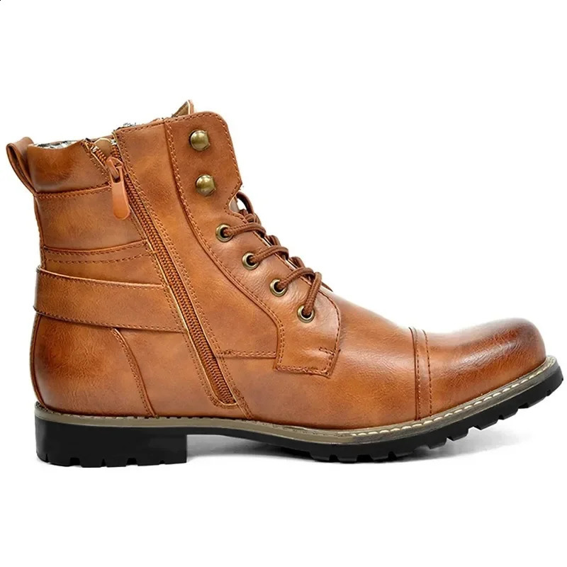 Motorcycle Leather Boots Mens Fashion Casual Mens Bicycle Boots Autumn Double Zipper Square High Heels Mens Shoes 241105
