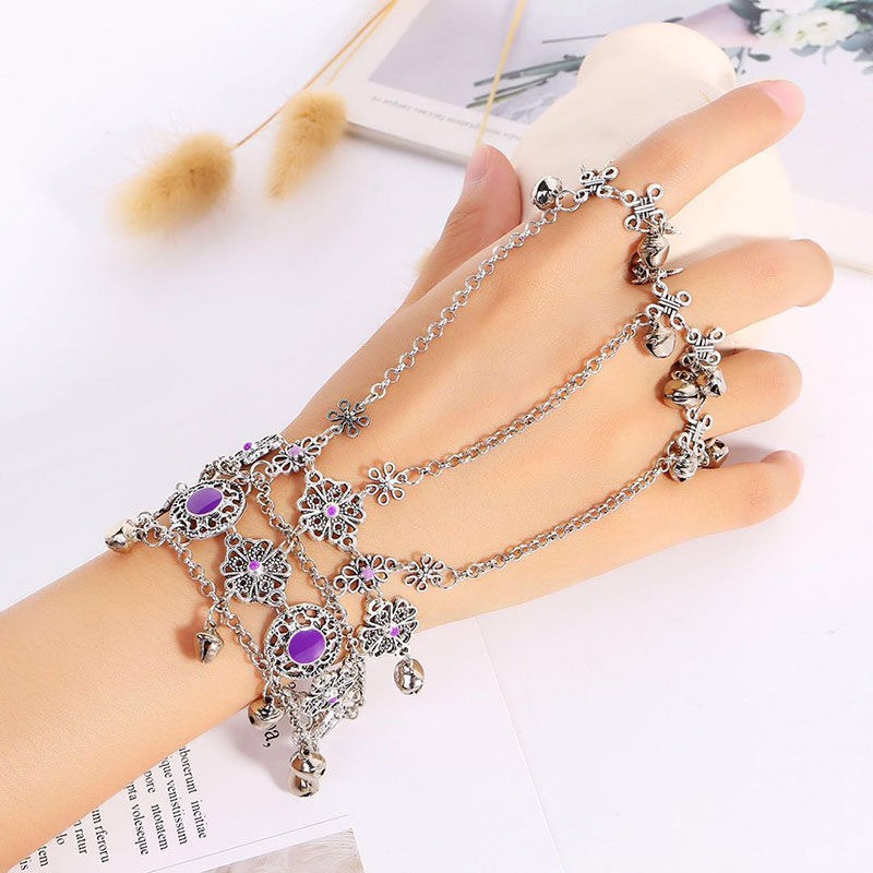 Zixia Fairy Bracelet Hanfu Ethnic Dance Hollow Flower Hand Bell Ring Integrated Bracelet