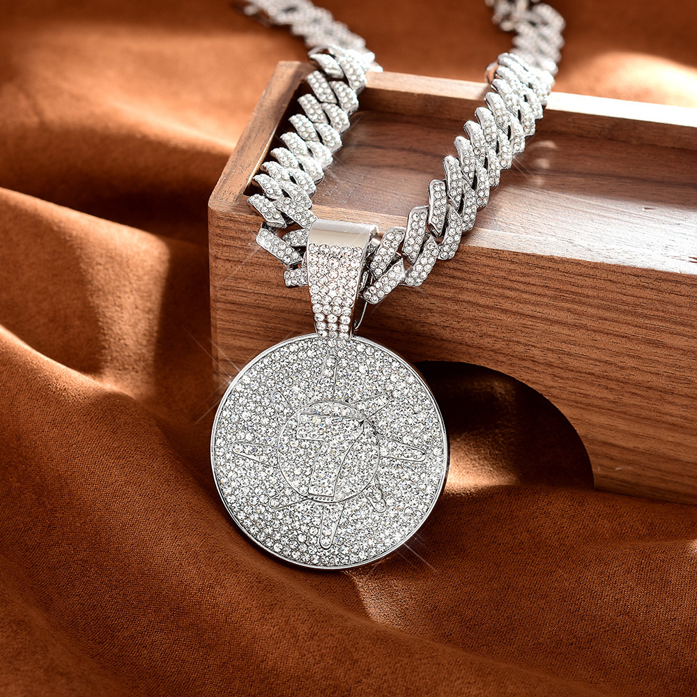 Link Moissanite Jewelry Temu Sun Circle Hip Hop with Personalized Full Dia Cuban Chain Pendant