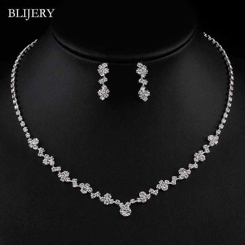 BLIJRY Fashion Crystal Bridal Jewelry Set Silver Geely Necklace Earrings Bracelet Wedding Jewelry Set X241106
