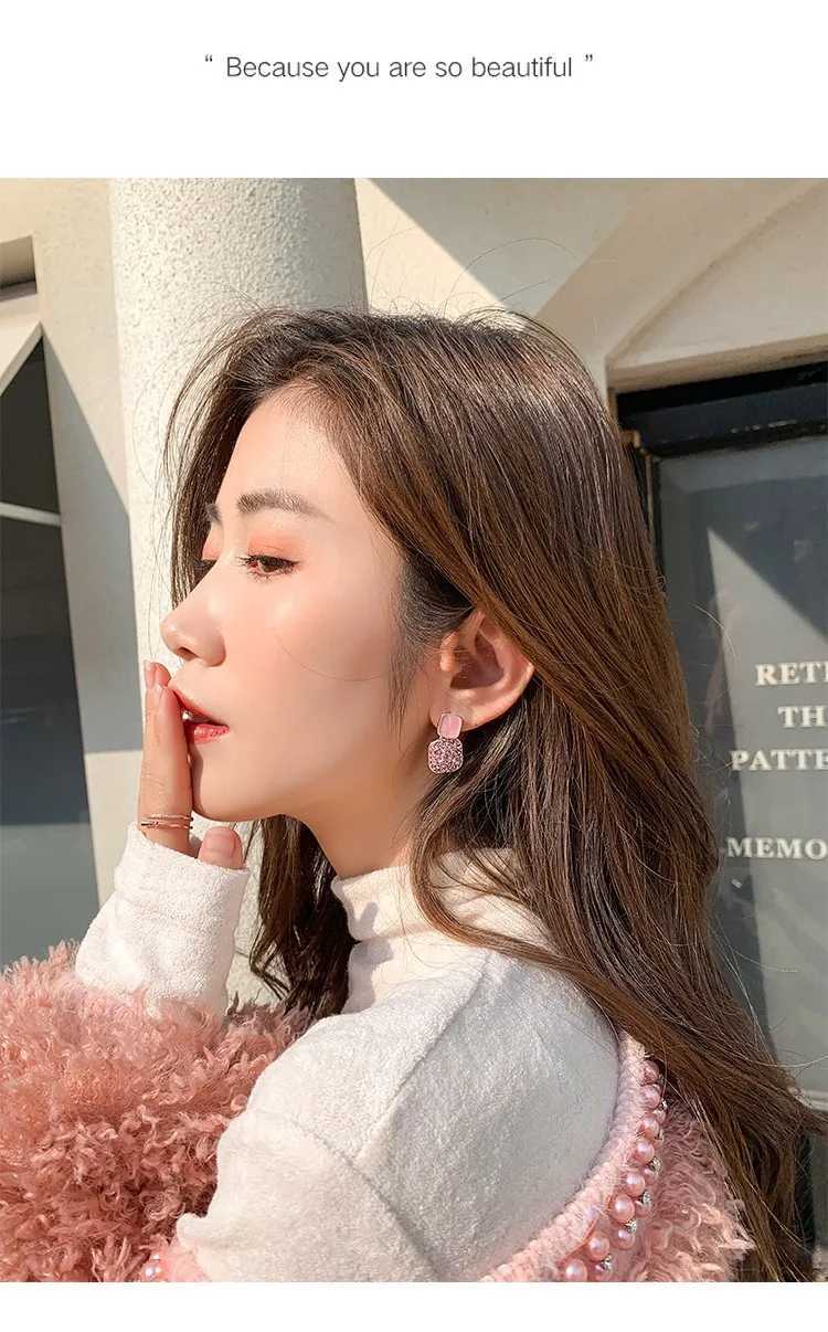 S925 Silver Needle Geely Rhinestone Square Earrings New Internet Celebrity Temperature Beauty Earrings Jewelry Accessories X241106