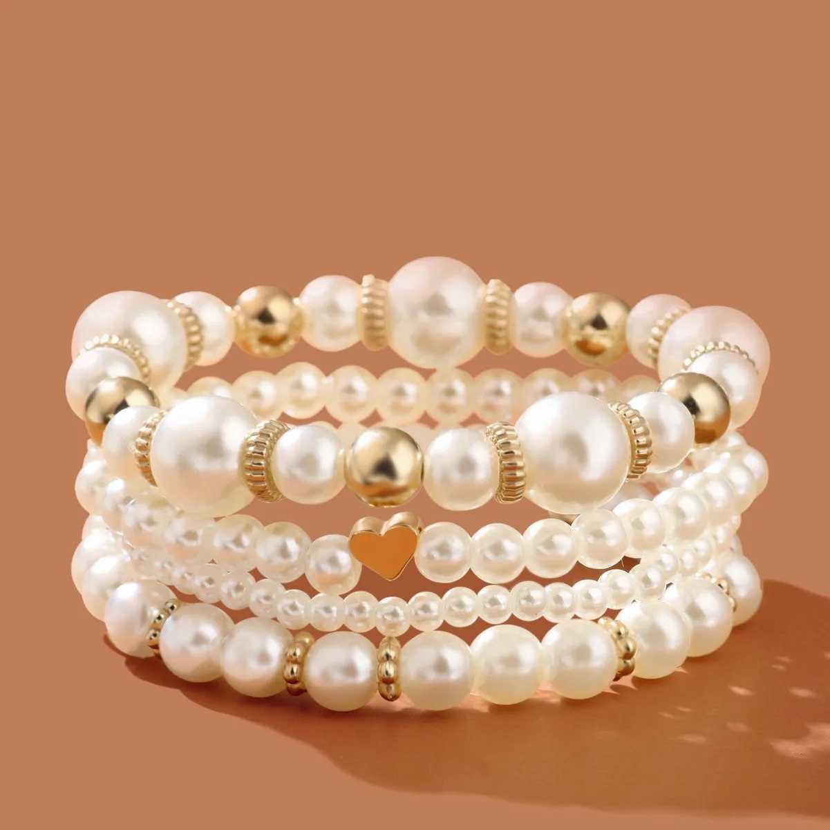 4-piece/set white pearl bracelet set suitable for warm and trendy elastic pearl bracelets elegant wedding party jewelry gifts X241106