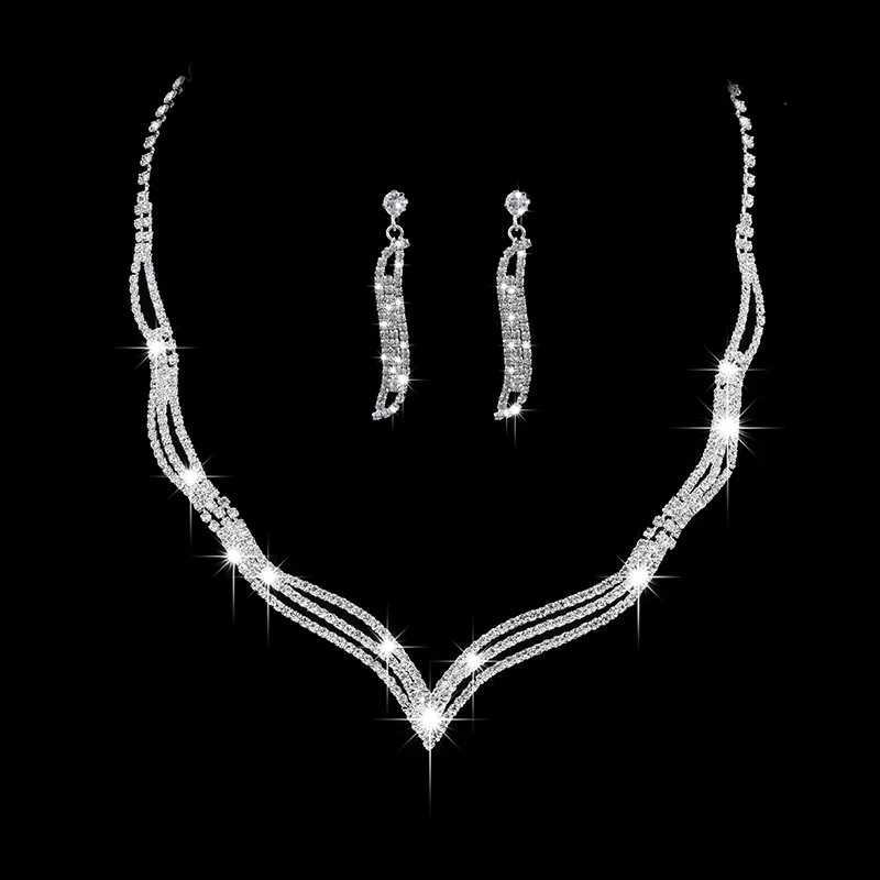 Fashion Crystal Bridal Jewelry Set Water Diamond Silver Plated Wedding Dress Banquet Necklace Earring Set Womens Gift X241106