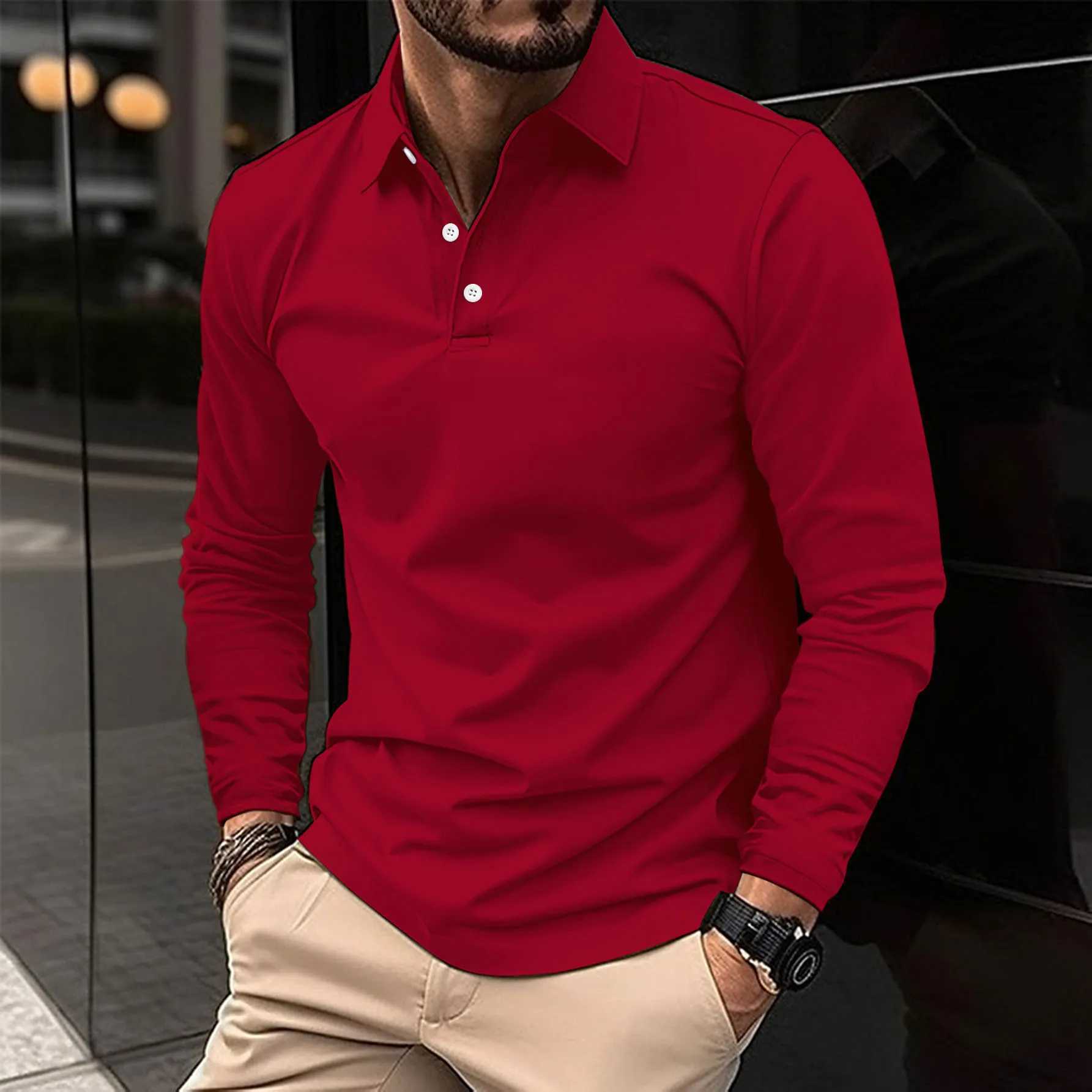 New autumn mens solid color button down collar long Sve shirt casual business breathable top W241106