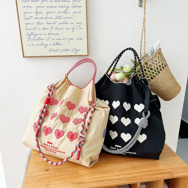 Draw String handbag Oxford fabric embroidered handbag reusable nylon handbag foldable shoulder bag foldable shoulder bag 241105