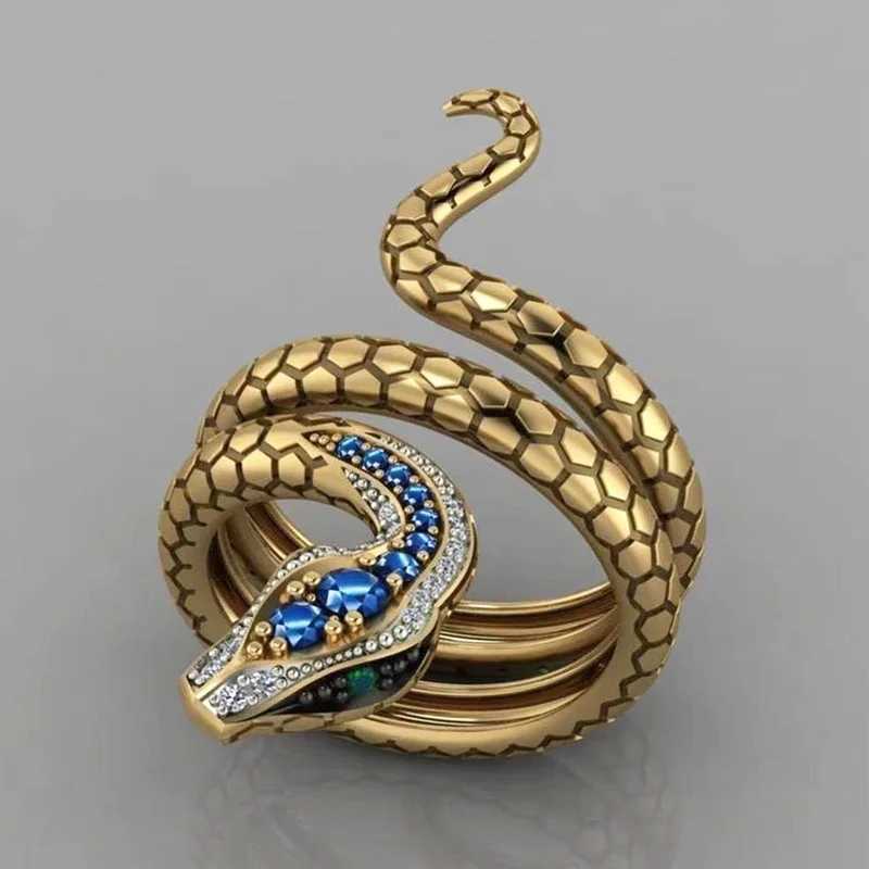Vintage punk inlaid zircon snake open ring personalized ring jewelry snake ring charm finger ring party jewelry gift X241106