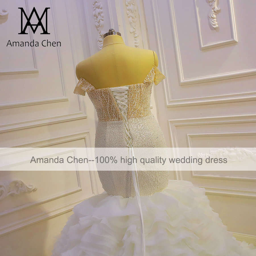 Off Shoulder Pearls Ruffled Mermaid Wedding Gowns