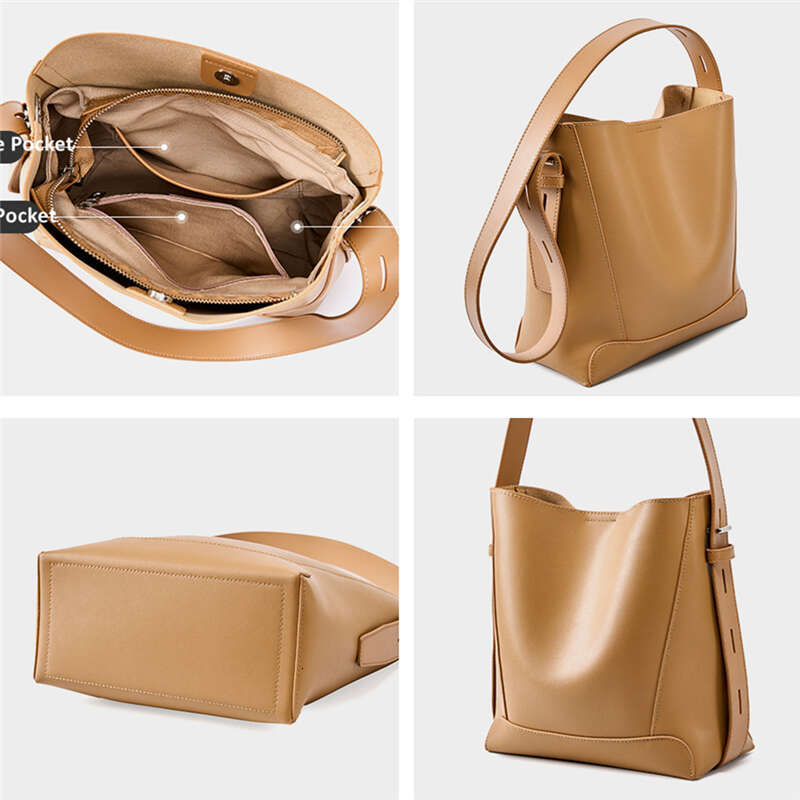 OLOEY Hifashion Cow Genuine Leather Bucket Shoulder For Women 2024 Trend Designer Crossbody Bags Large Capacity Ladies Handbags