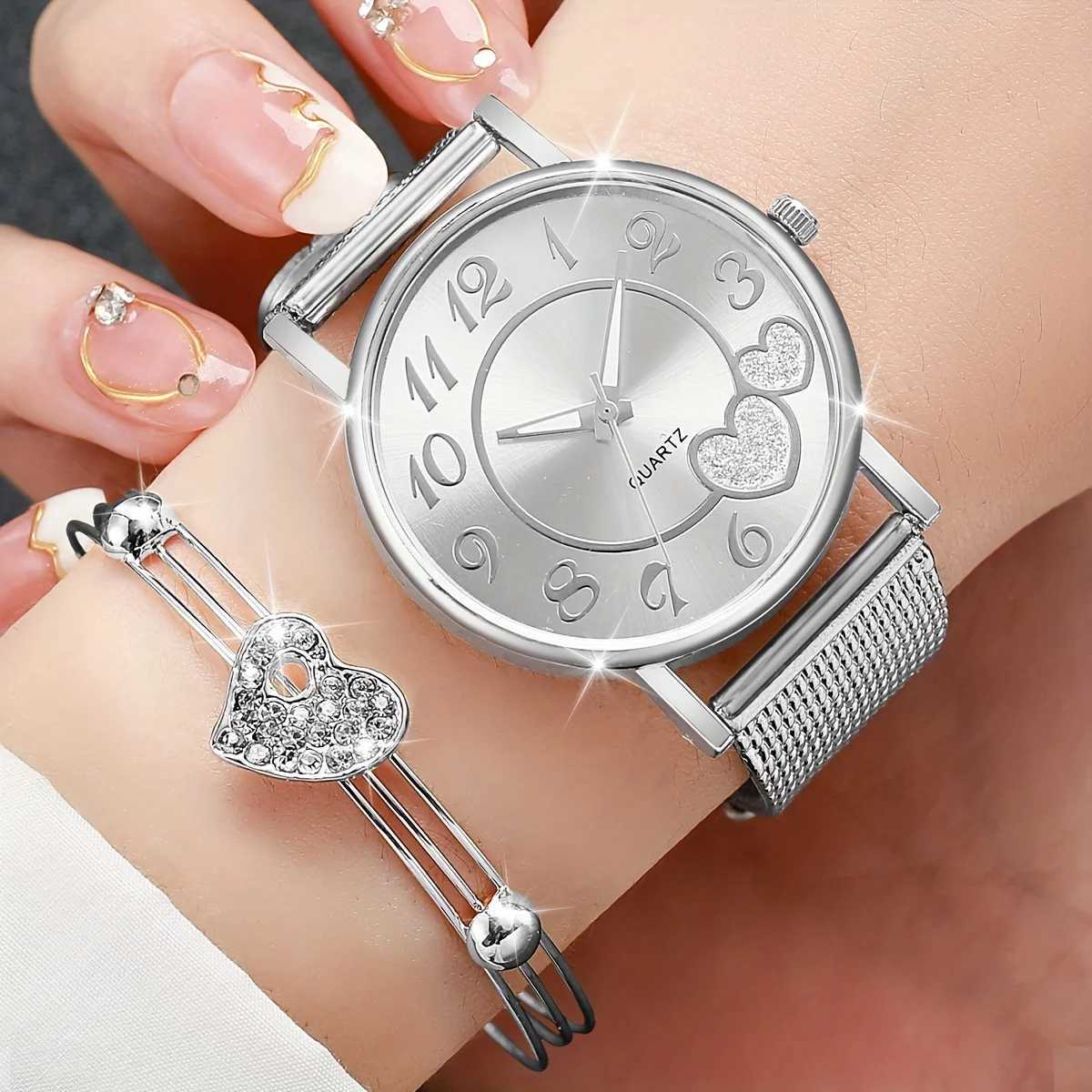 Enchanting - Shape Quartz Chronograph and Dazzling Rhinestone Jewelry Set -6 pieces for her timing Rantic Vntines Day X241106