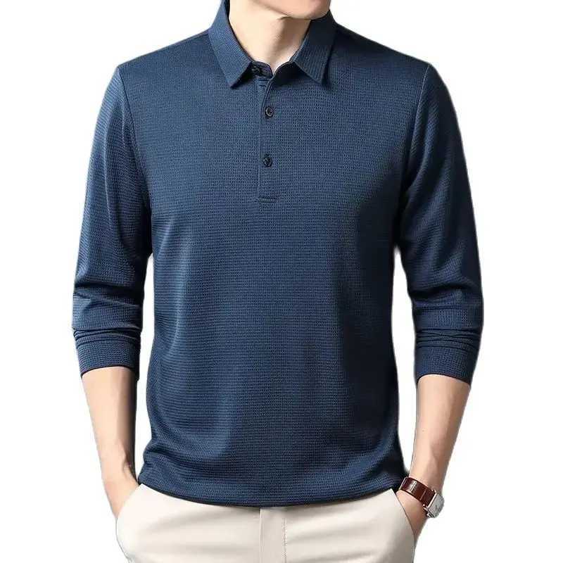 SHIONFA Mens Wfle Long Sve Solid T-shirt Elastic Casual Autumn Clothing Comfortable Collar Casual Shirt 4XL W241106
