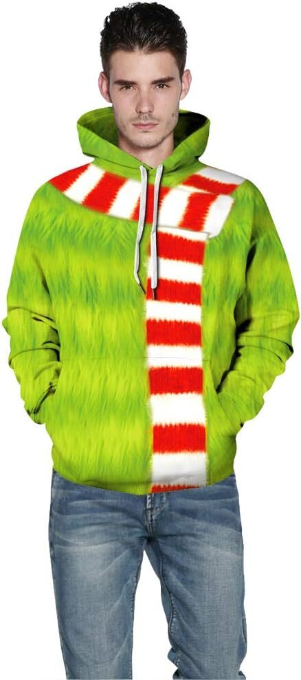 Hoodie for Mens Womens Couple Cute 3D Santa Print Ugly Christmas Kangaroo Pocket Sweatshirt Hoodies Pullover Graphic Hoodies sweatshirt Cool and trend