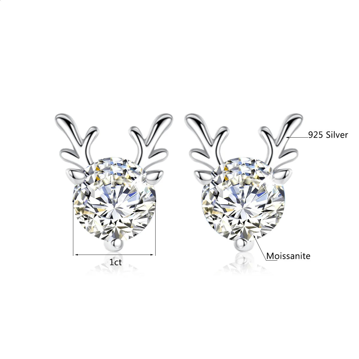 Cute Christmas earrings Elk Diamond Earrings Stud Woman Pure Silver 925 1 Carat 65mm Total 2 Certified Jewelry 241105